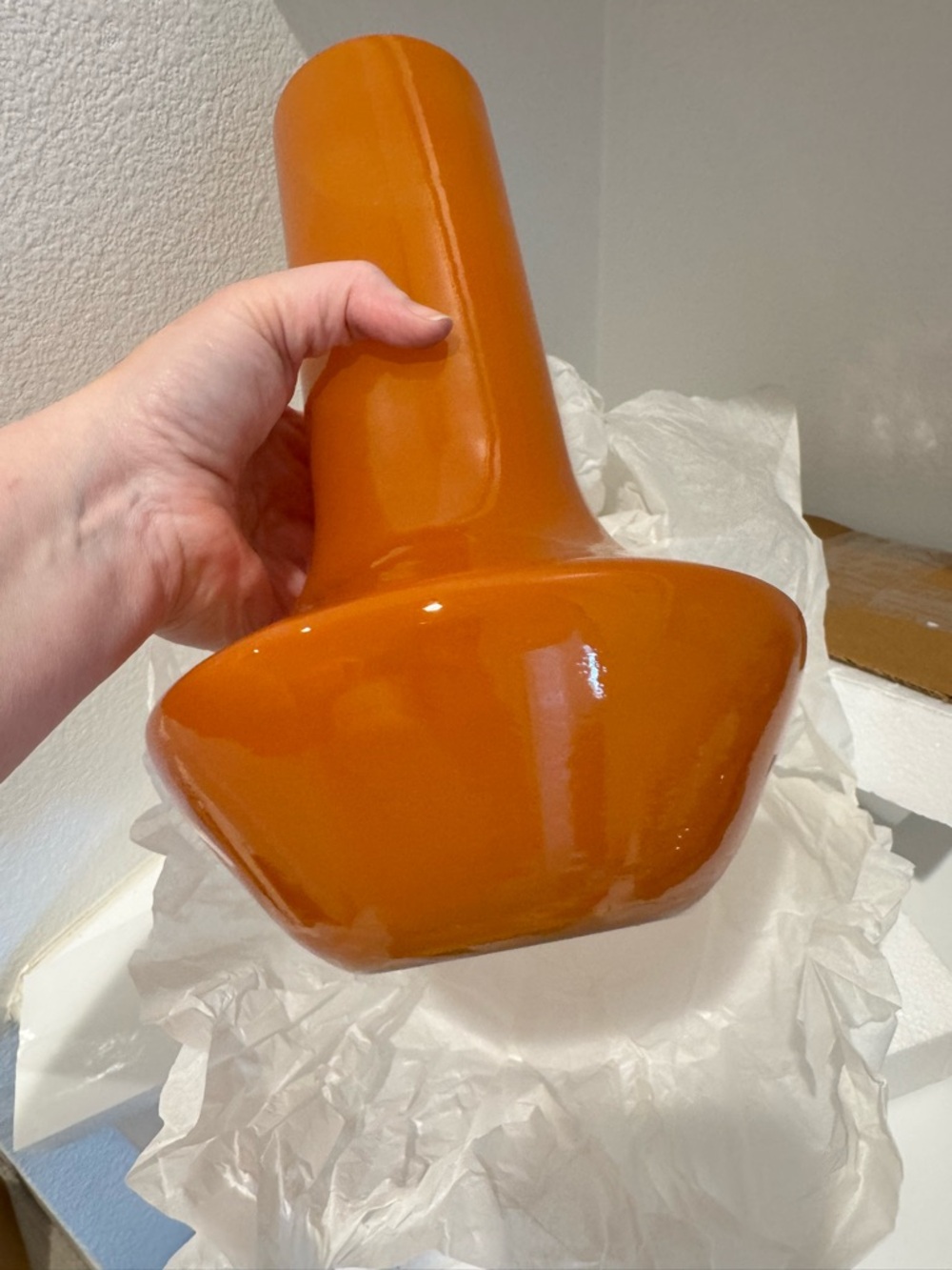 Anthropologie Glossy Tangerine Sculptural Glass Vase